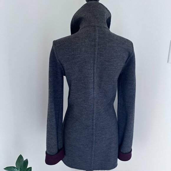 Wool Cardigan Coat Sweater Reversible - Charcoal /Burgundy M-L - Picture 7 of 13